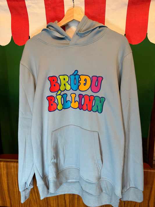 XL ljósblá hettupeysa Brúðubíllinn logo!
